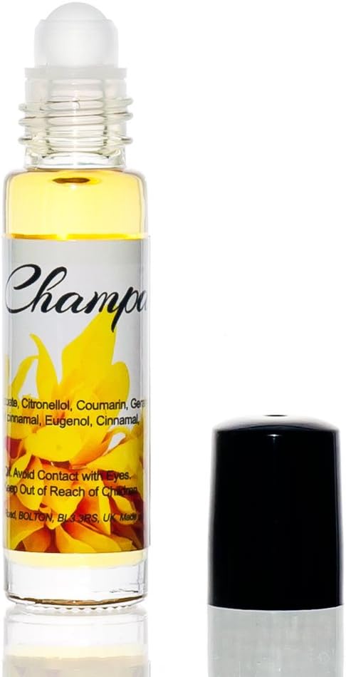 AL ANEEQ Nag Champa concentrated perfume oil roll-on bottle showing yellow oil, roller ball and black cap