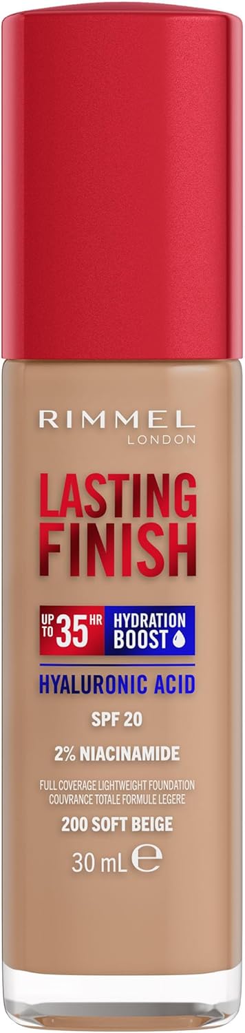 Rimmel Lasting Finish 35HR Foundation 200 Soft Beige 30ml bottle with red cap