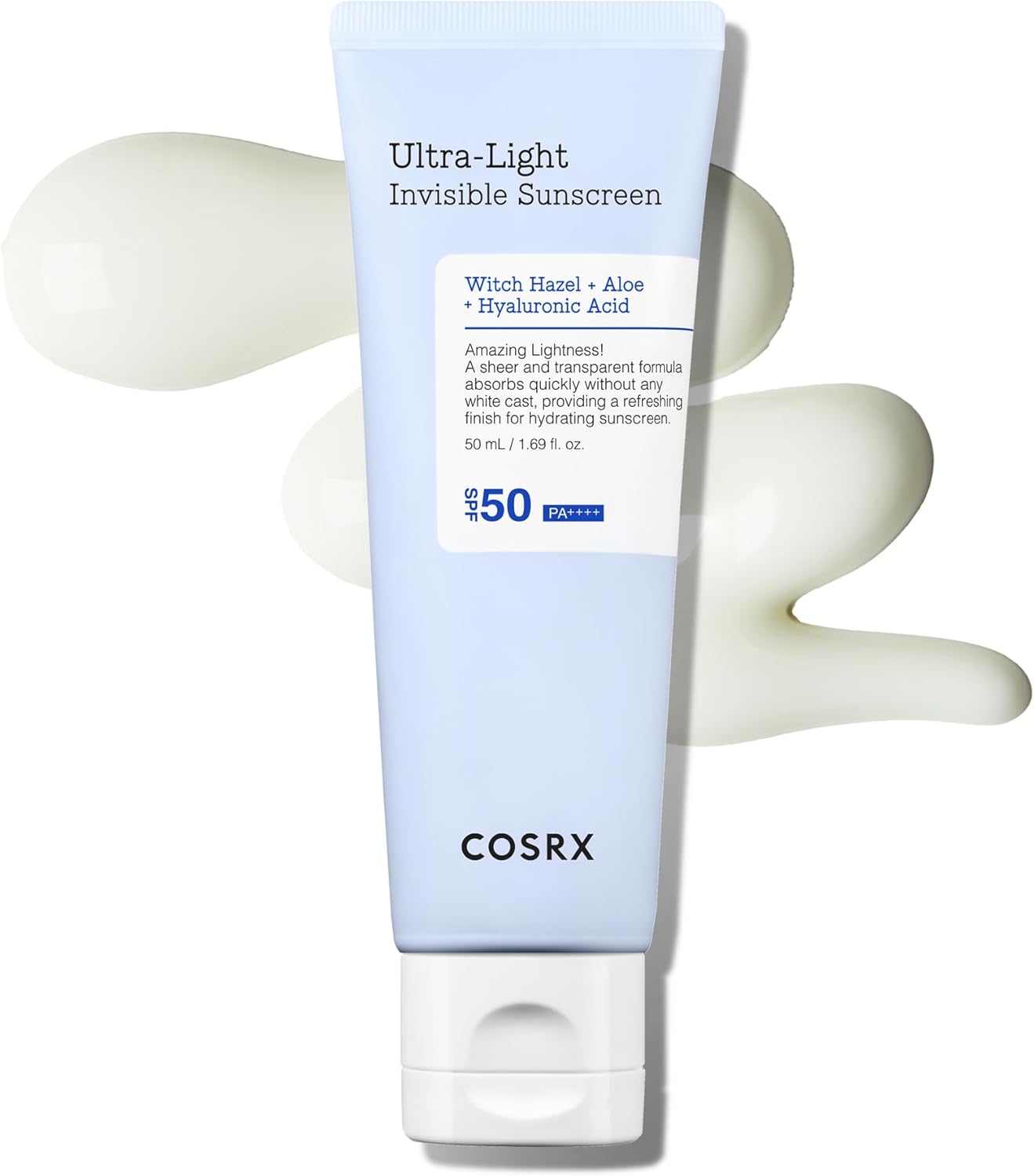 COSRX Ultra-Light Invisible Sunscreen SPF 50 PA++++ 50ml tube on a soft neutral background