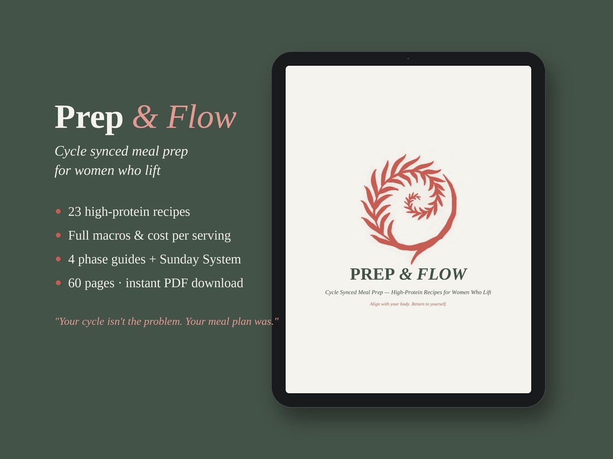Prep & Flow cycle syncing meal prep cookbook cover shown on a tablet
