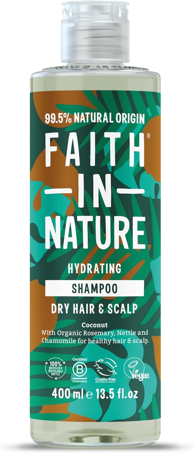 Faith In Nature Organic Coconut Shampoo 400ml bottle with green label and natural ingredient list