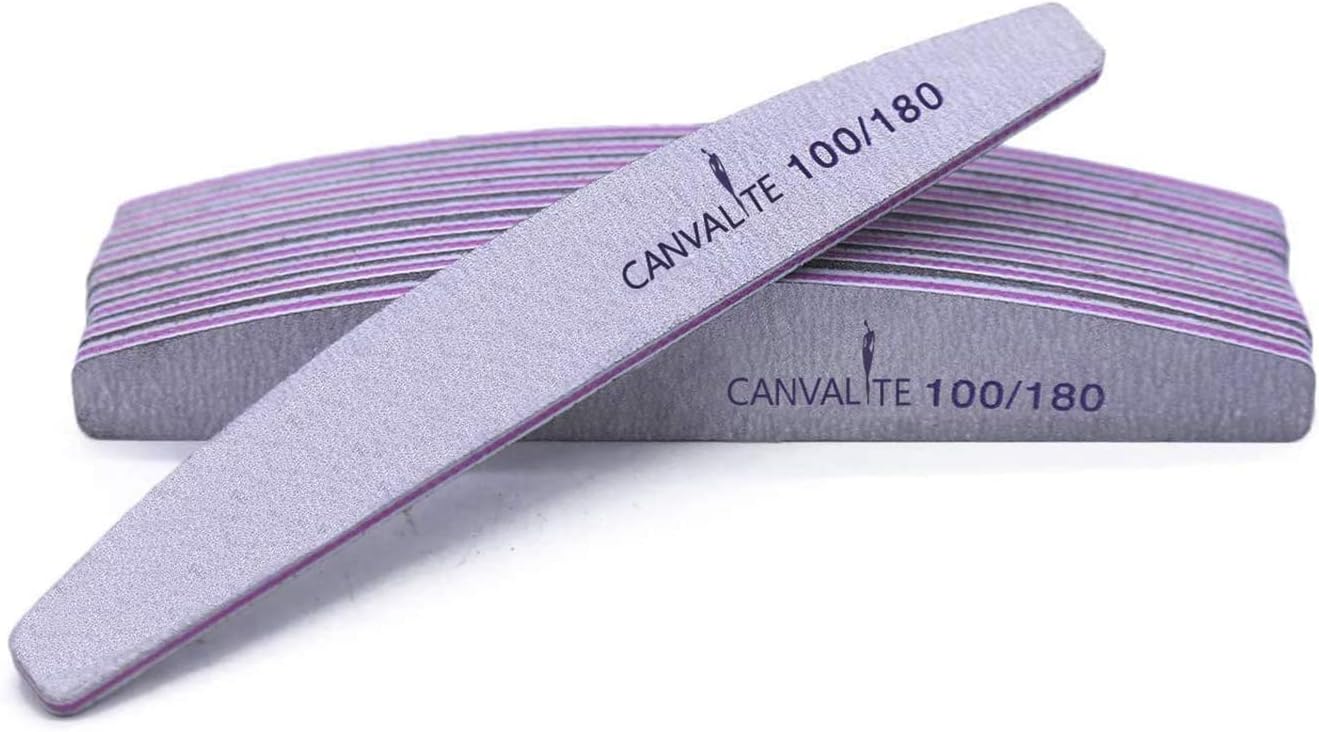 CANVALITE professional nail files 10-pack double-sided emery boards in purple with pink and grey grit surfaces