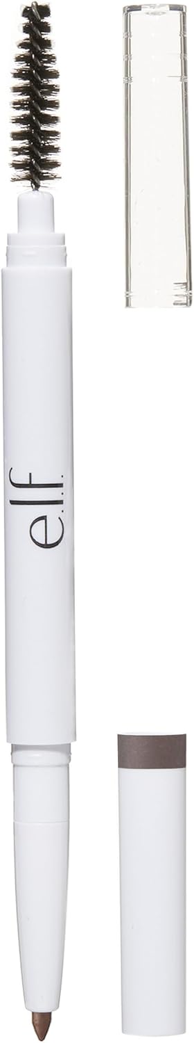 e.l.f. Instant Lift Brow Pencil dual-sided with spoolie brush and brown pencil tip on white background