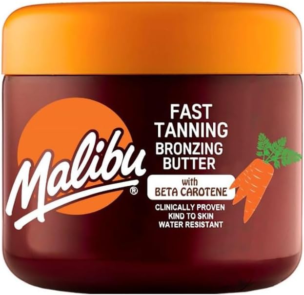 Tub of Malibu Sun Fast Tanning Bronzing Body Butter tan accelerator, SPF 0, 300ml
