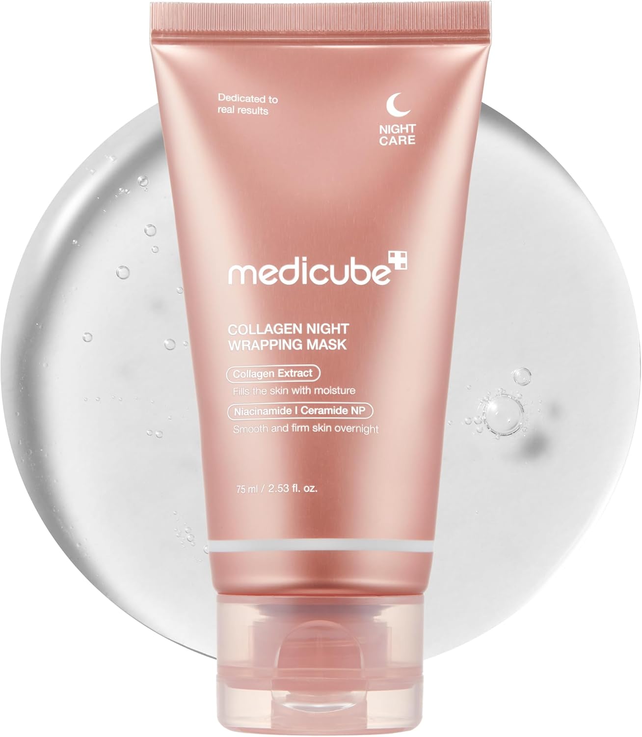 Medicube Collagen Wrapping Mask tube standing upright, pink Korean skincare packaging