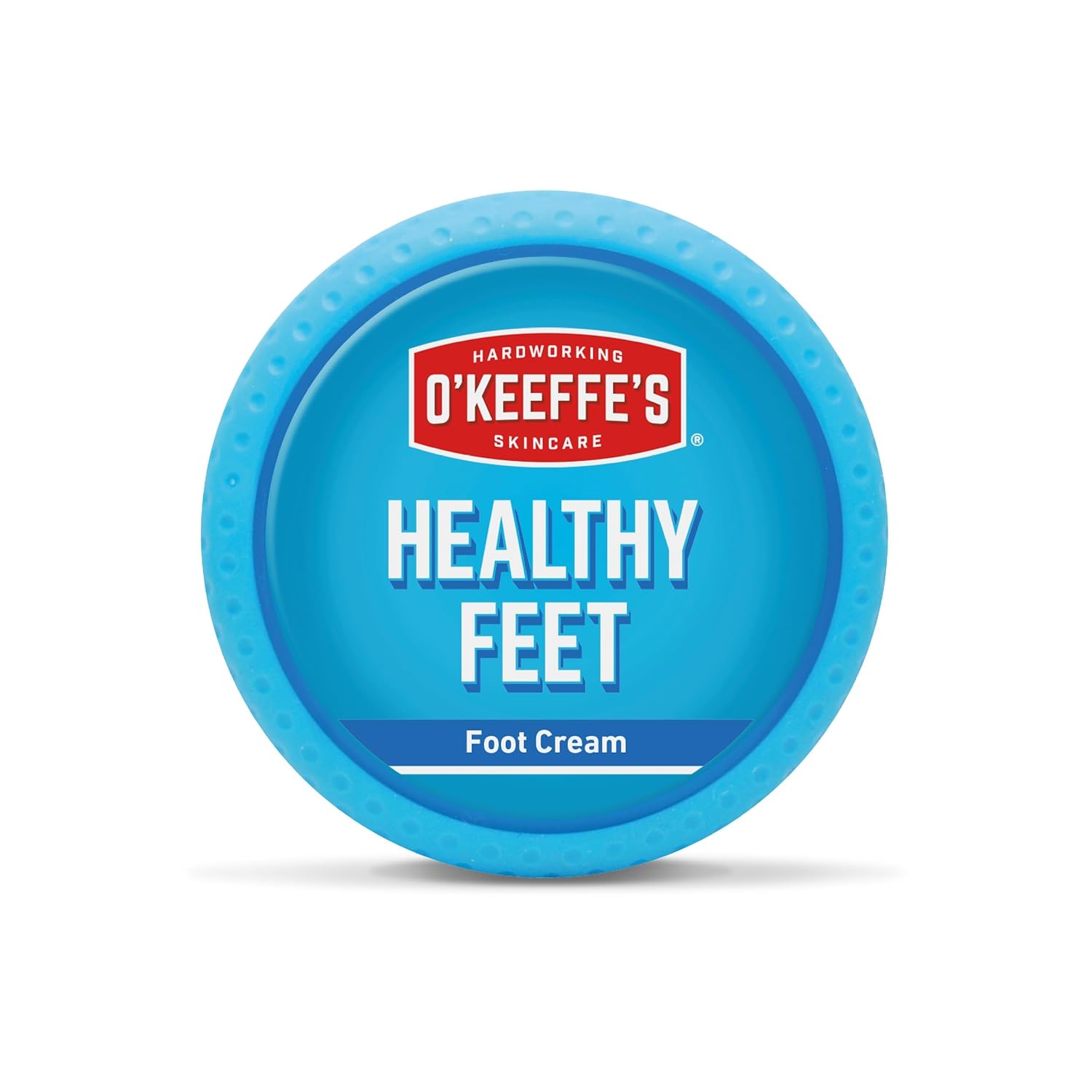 O'Keeffe's Healthy Feet Foot Cream 91g blue tub with red logo, viewed from above