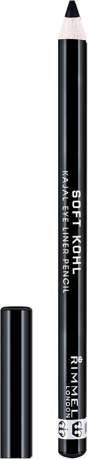 Rimmel Soft Kohl Kajal Professional Eyeliner Pencil in Jet Black with cap removed showing sharpened tip