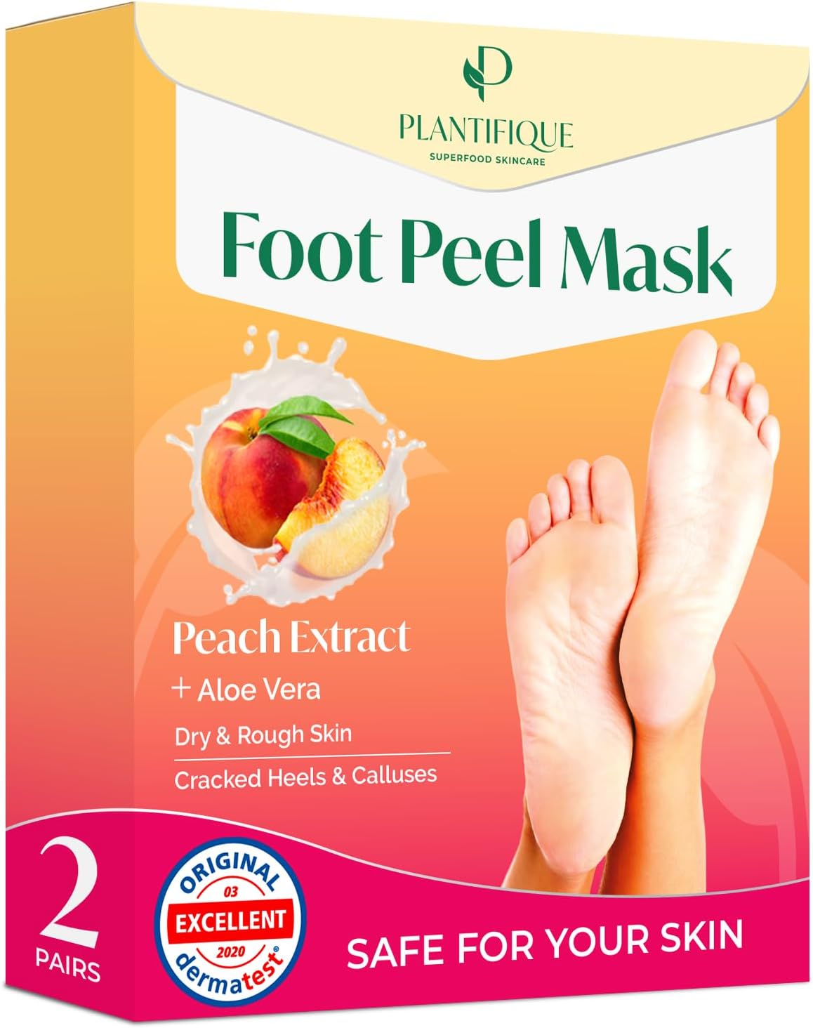 Plantifique peach foot peel mask two-pair pack for softening hard skin