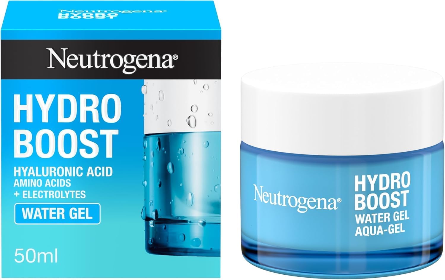 Neutrogena Hydro Boost Water Gel 50ml jar and packaging on white background
