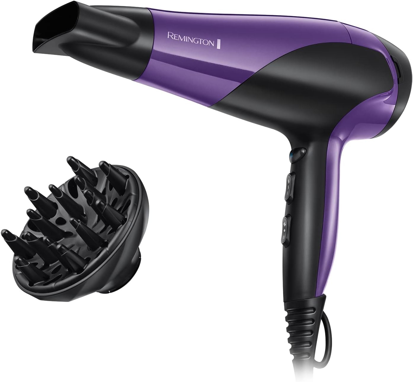 Remington Ionic Dry 2200 D3190 hair dryer with diffuser and concentrator attachments for curly frizzy hair
