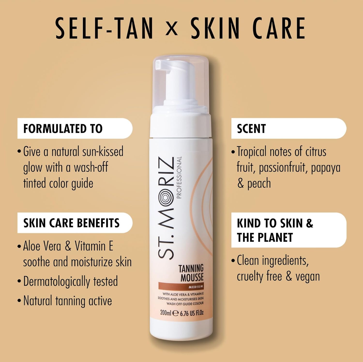 Close-up of the St Moriz mousse bottle showing the pump dispenser