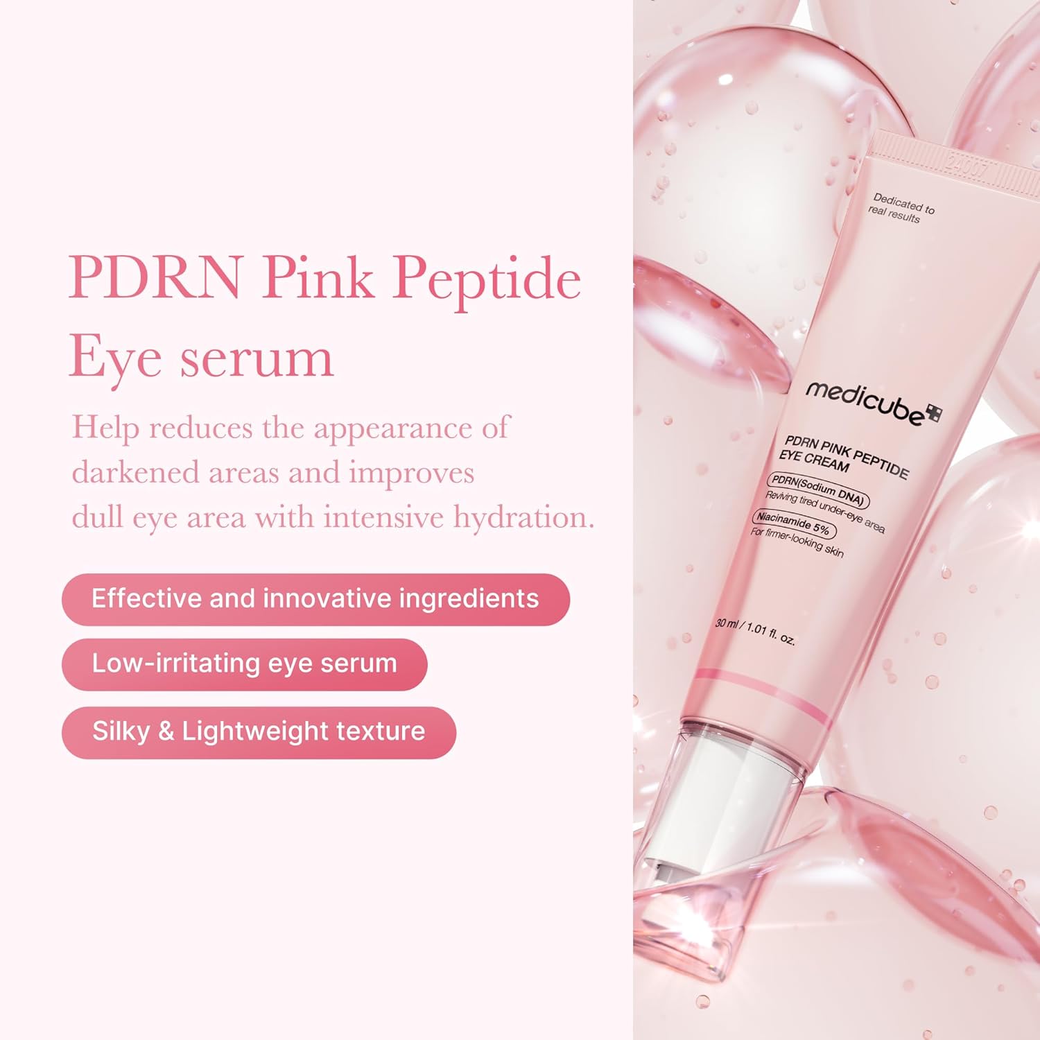 Close-up of the medicube eye cream tube showing product detail