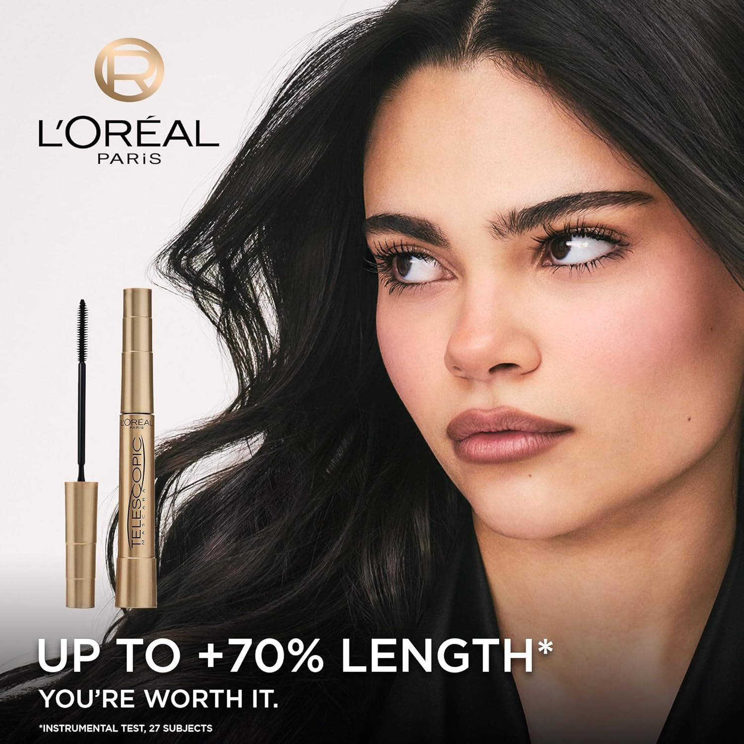 Detail view of the L'Oréal Telescopic Original mascara tube and branding