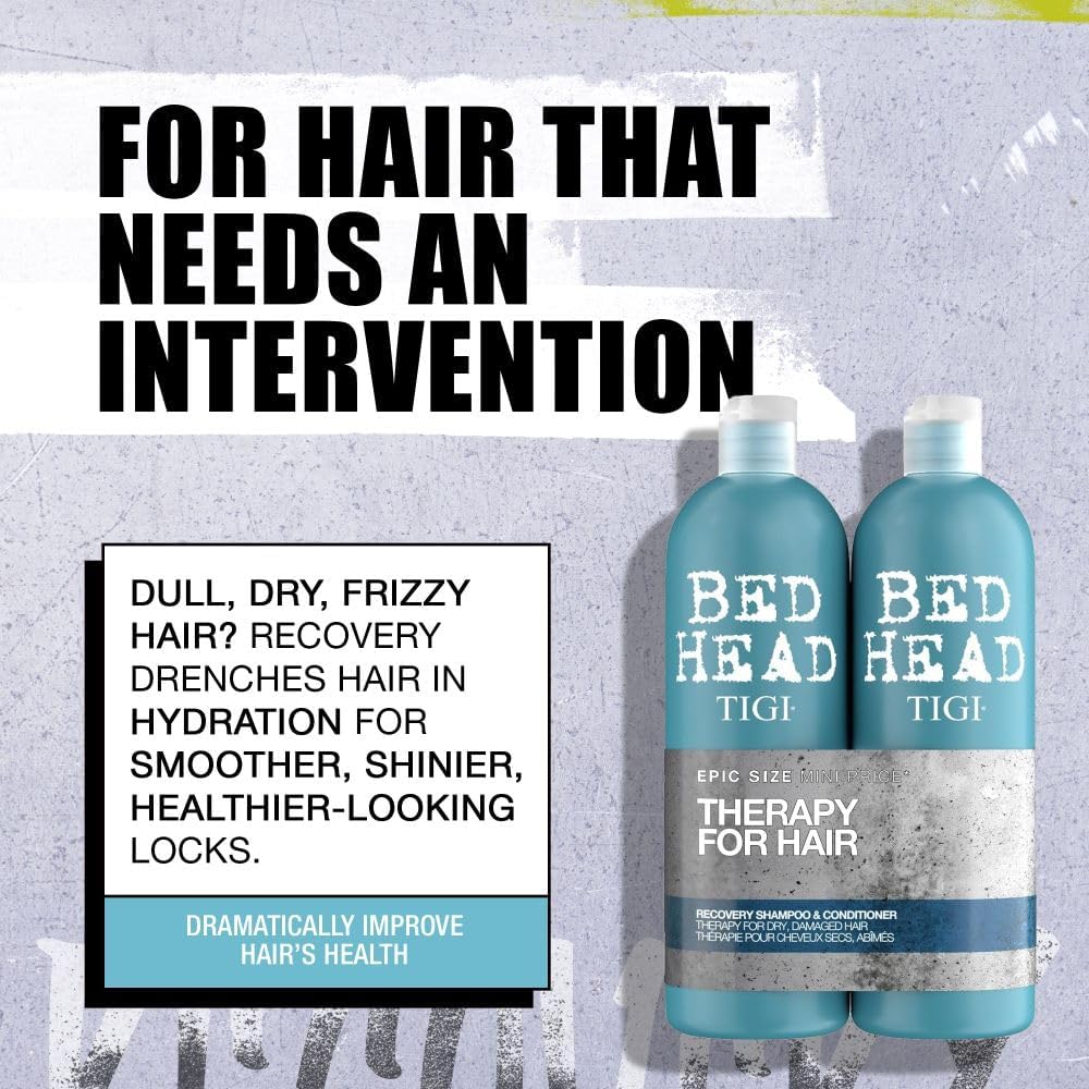 Detail shot of the Bed Head by TIGI Recovery product label and branding