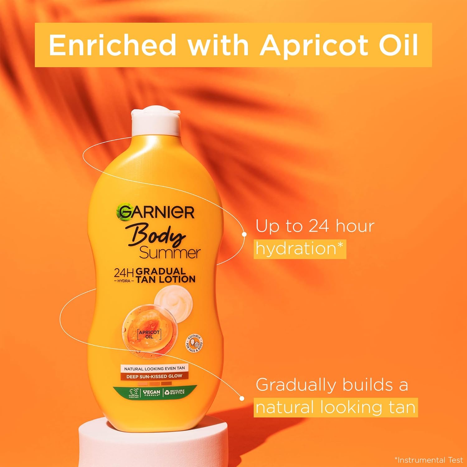 Detail shot of the Garnier Summer Body bottle label