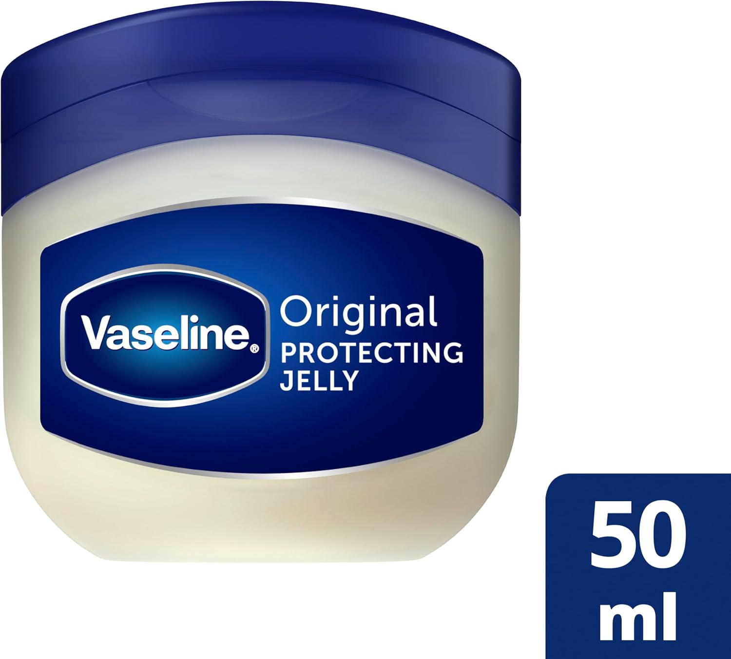 Detail of the Vaseline Original tub label and seal