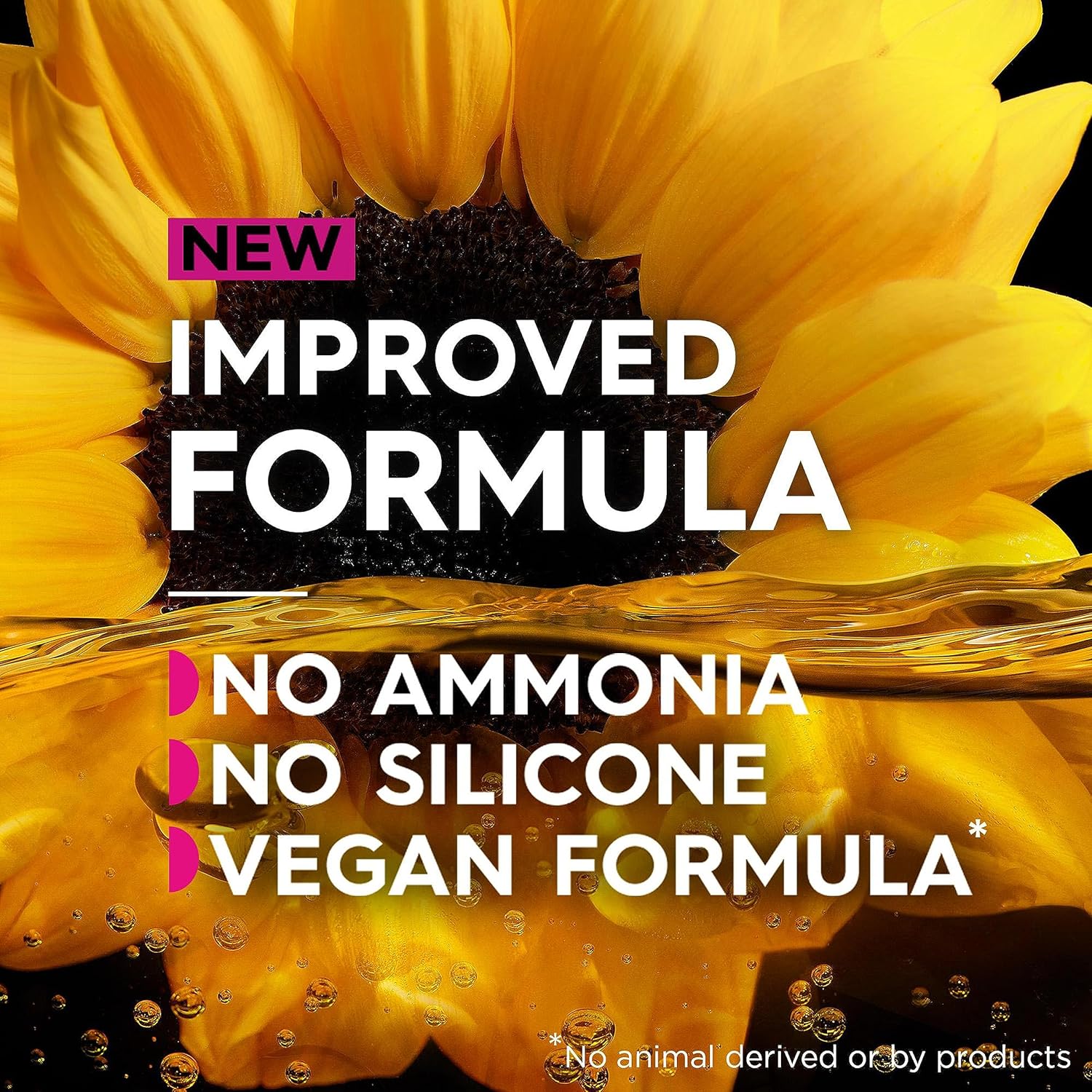 Garnier Olia new improved formula highlights showing no ammonia, no silicone and vegan credentials