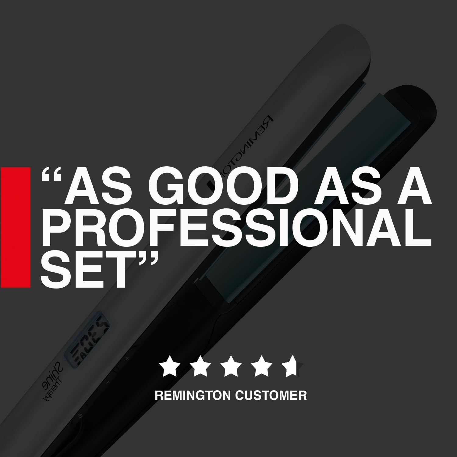 Remington Shine Therapy straightener shown at an angle with wide ceramic plates