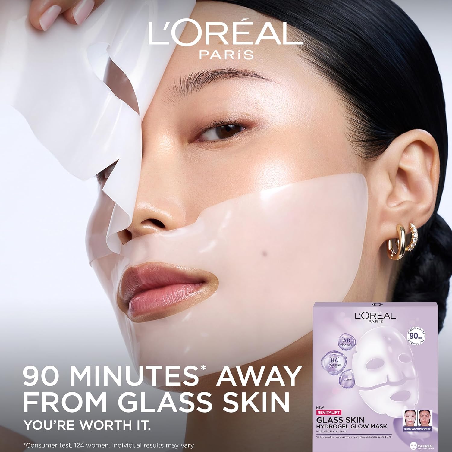 L'Oreal glass skin hydrogel mask shown at an angle