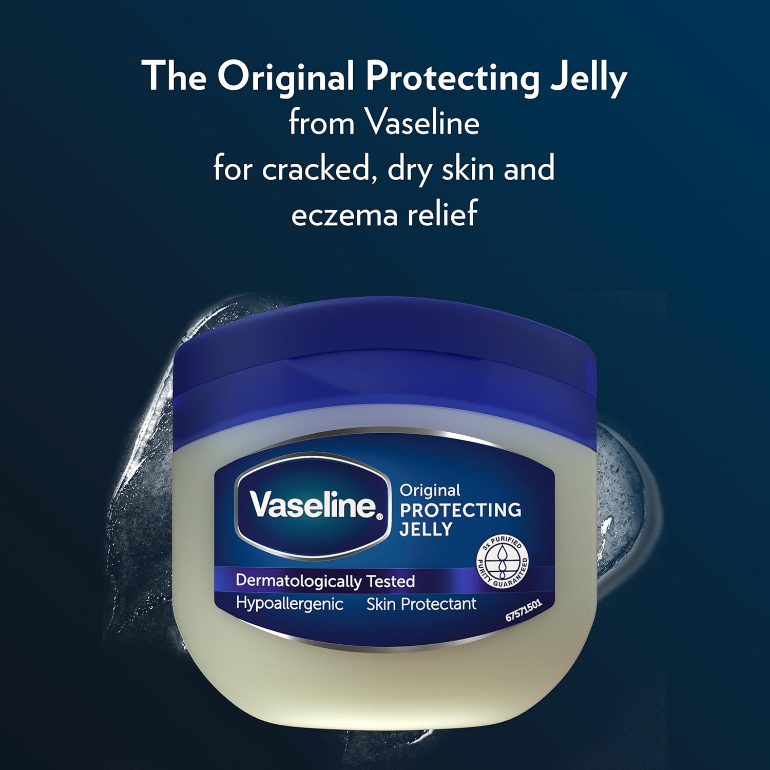 Angled view of the Vaseline jelly showing its thick glossy texture