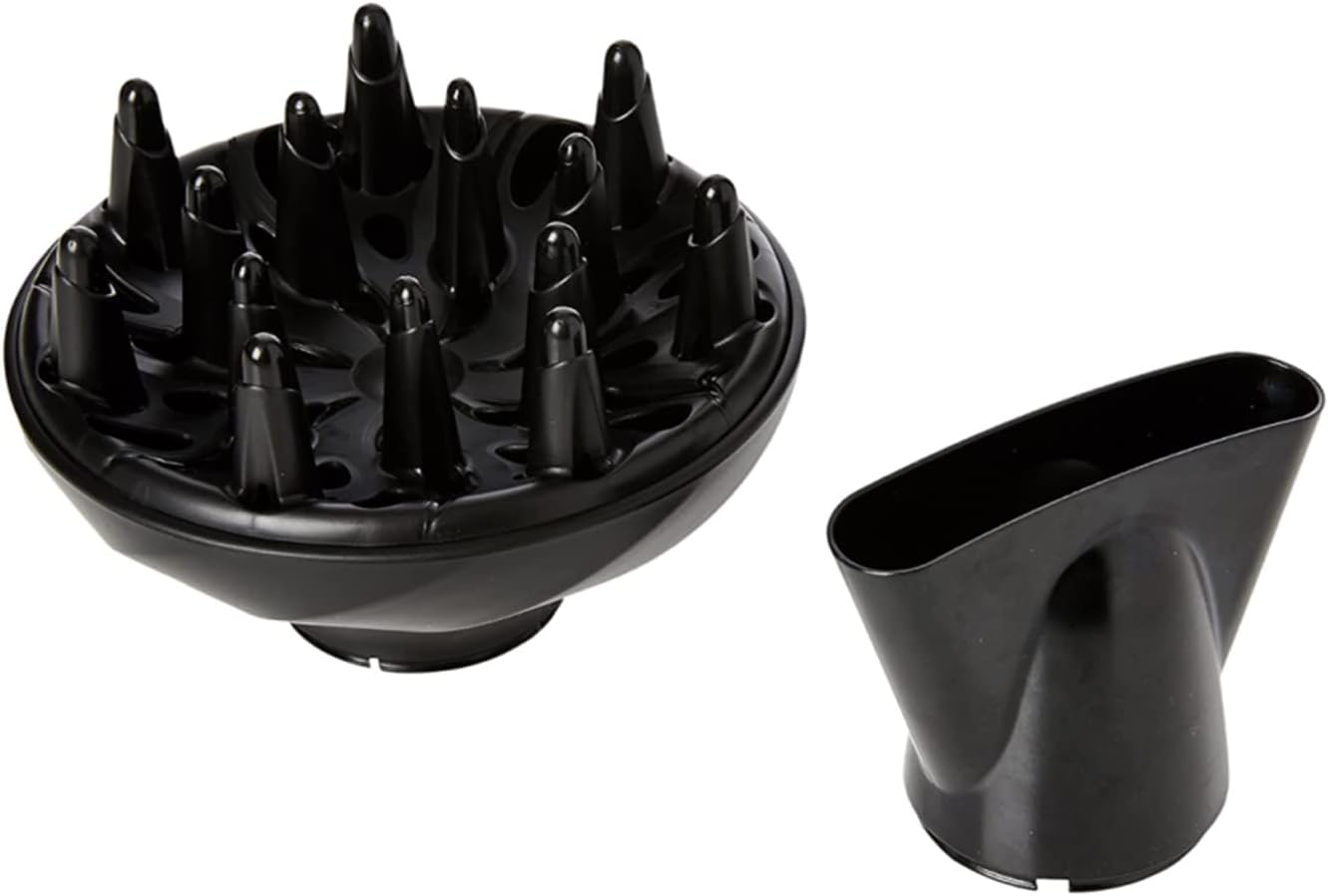 Close-up of the Remington D3190 finned diffuser and concentrator attachments for curly hair