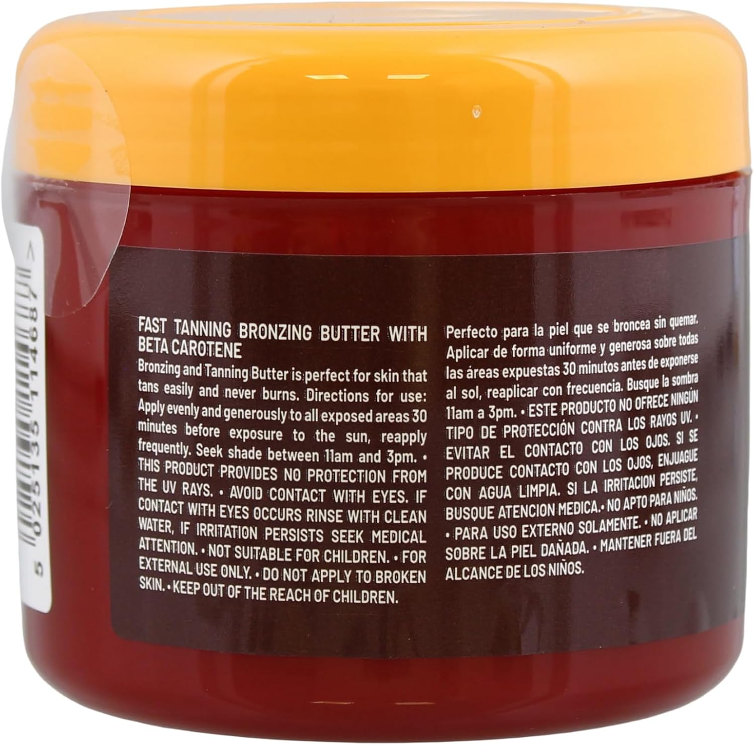 Angled view of the Malibu Fast Tanning Bronzing Body Butter tub