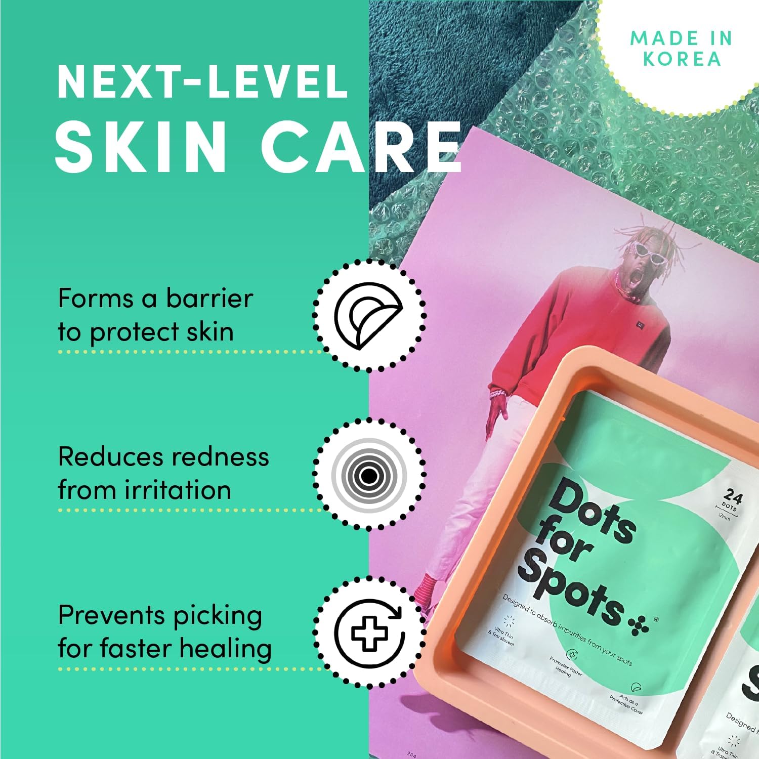 Close-up of a single translucent hydrocolloid spot patch showing its ultra-thin construction