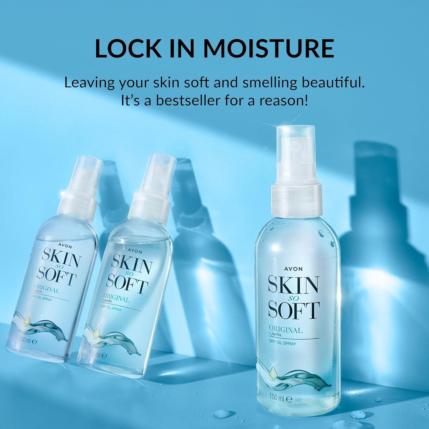 Close-up of the Avon Skin So Soft Dry Oil Spray nozzle and label