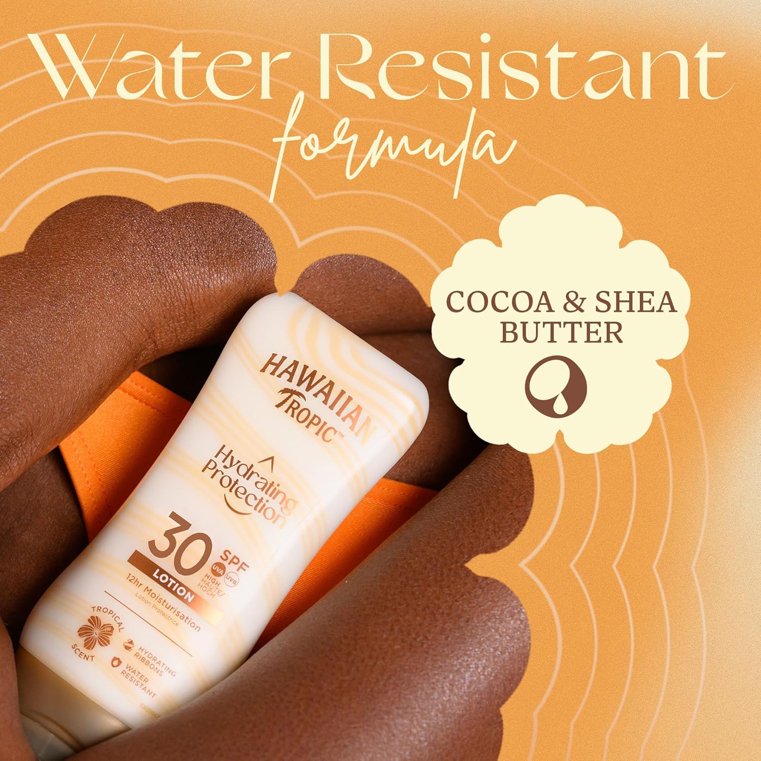 Close-up of the Hawaiian Tropic sunscreen texture and bottle cap