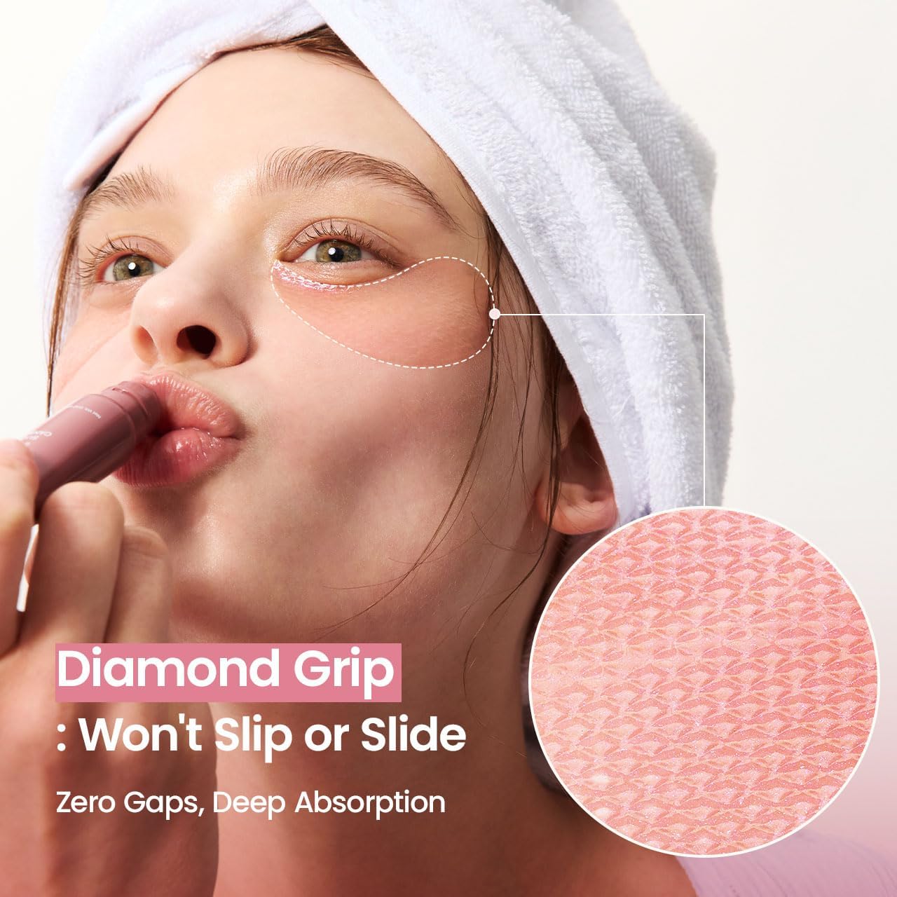 Close-up of BIODANCE hydrogel eye patch showing the textured diamond-gel surface