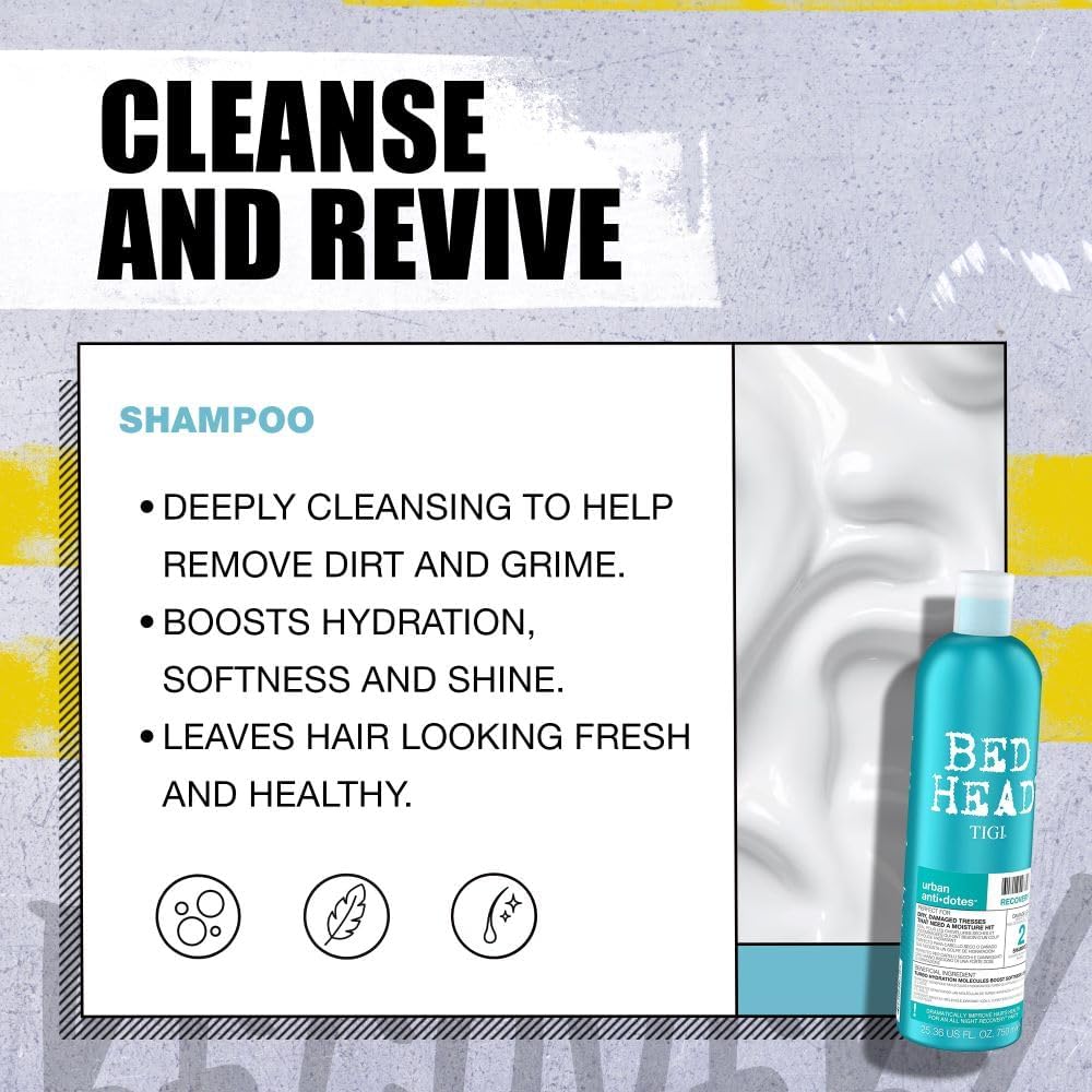 Close-up of the Bed Head by TIGI Recovery bottle cap and squeeze top