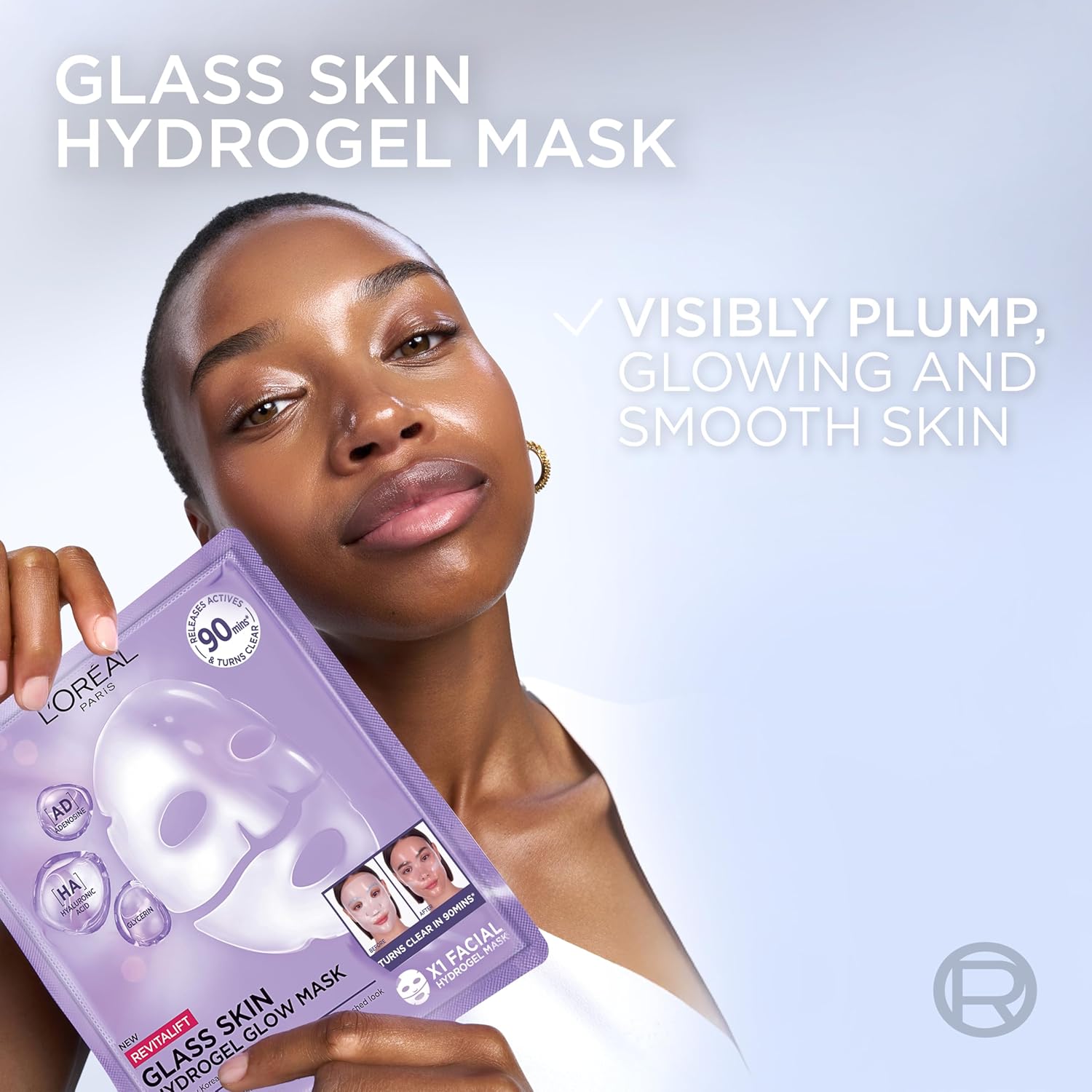 Close-up showing the hydrogel mask texture and finish