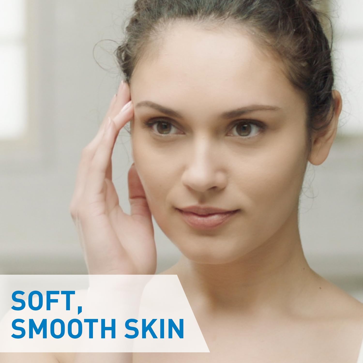 Woman touching her cheek, CeraVe listing image captioned soft, smooth skin