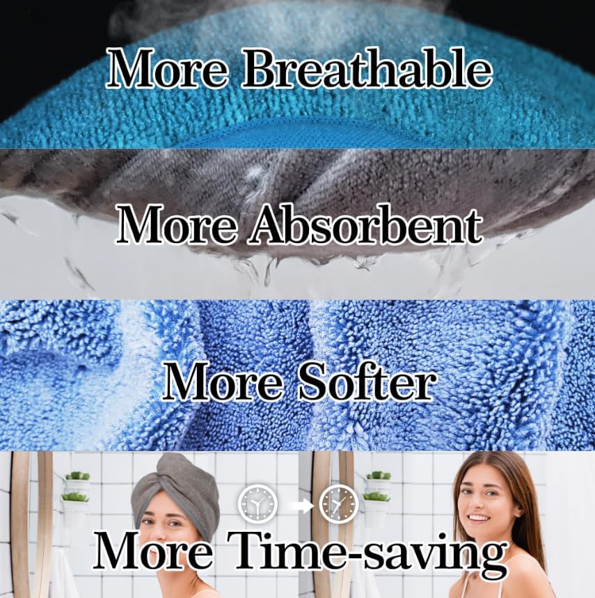 YoulerTex microfibre hair towel wrap shown as a soft quick-drying turban for curly, long and thick hair