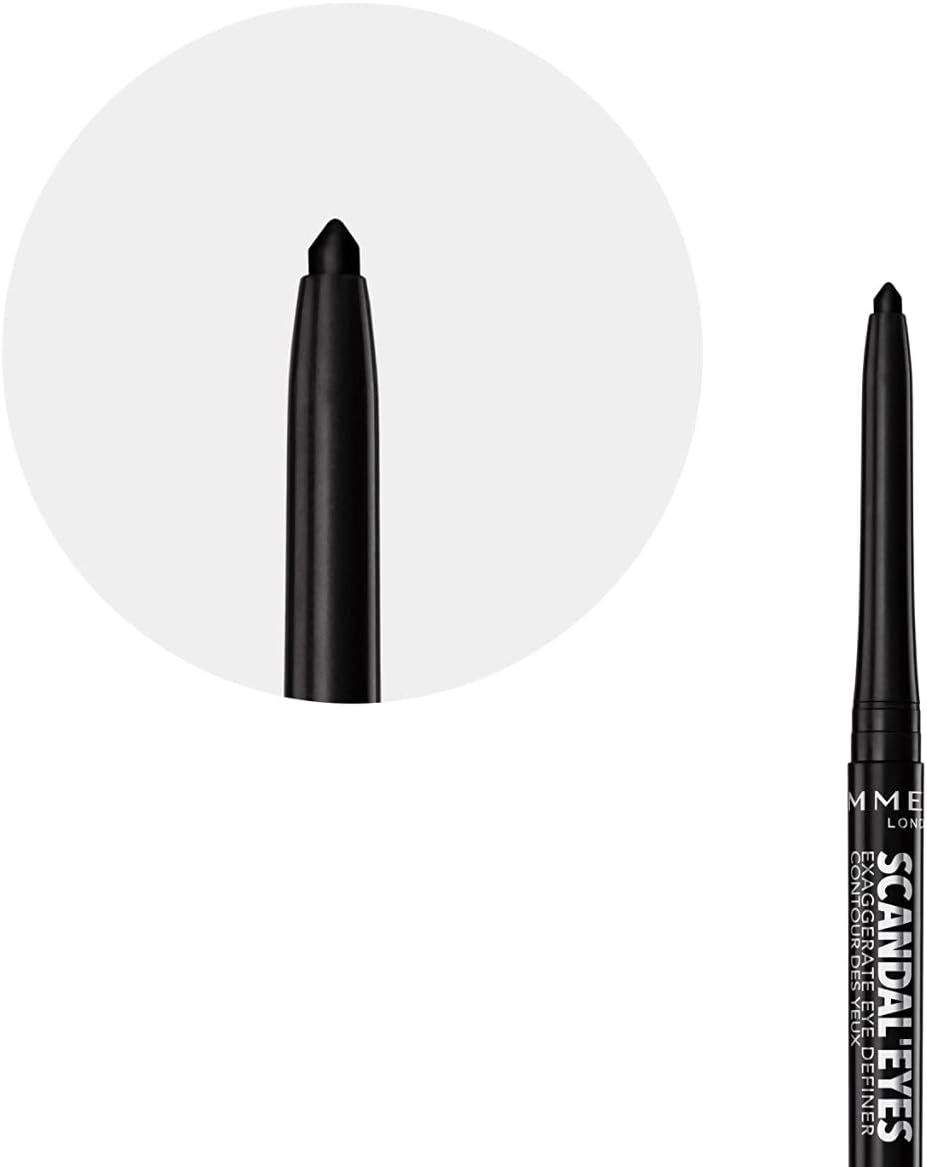Close up of the retractable pointed black tip of the Rimmel Scandaleyes Exaggerate Eye Definer