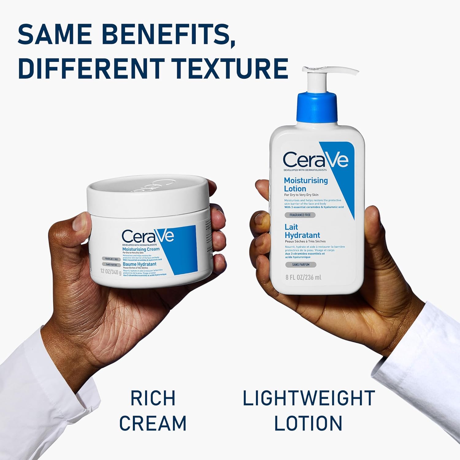 CeraVe Moisturising Cream and Lotion side-by-side comparison