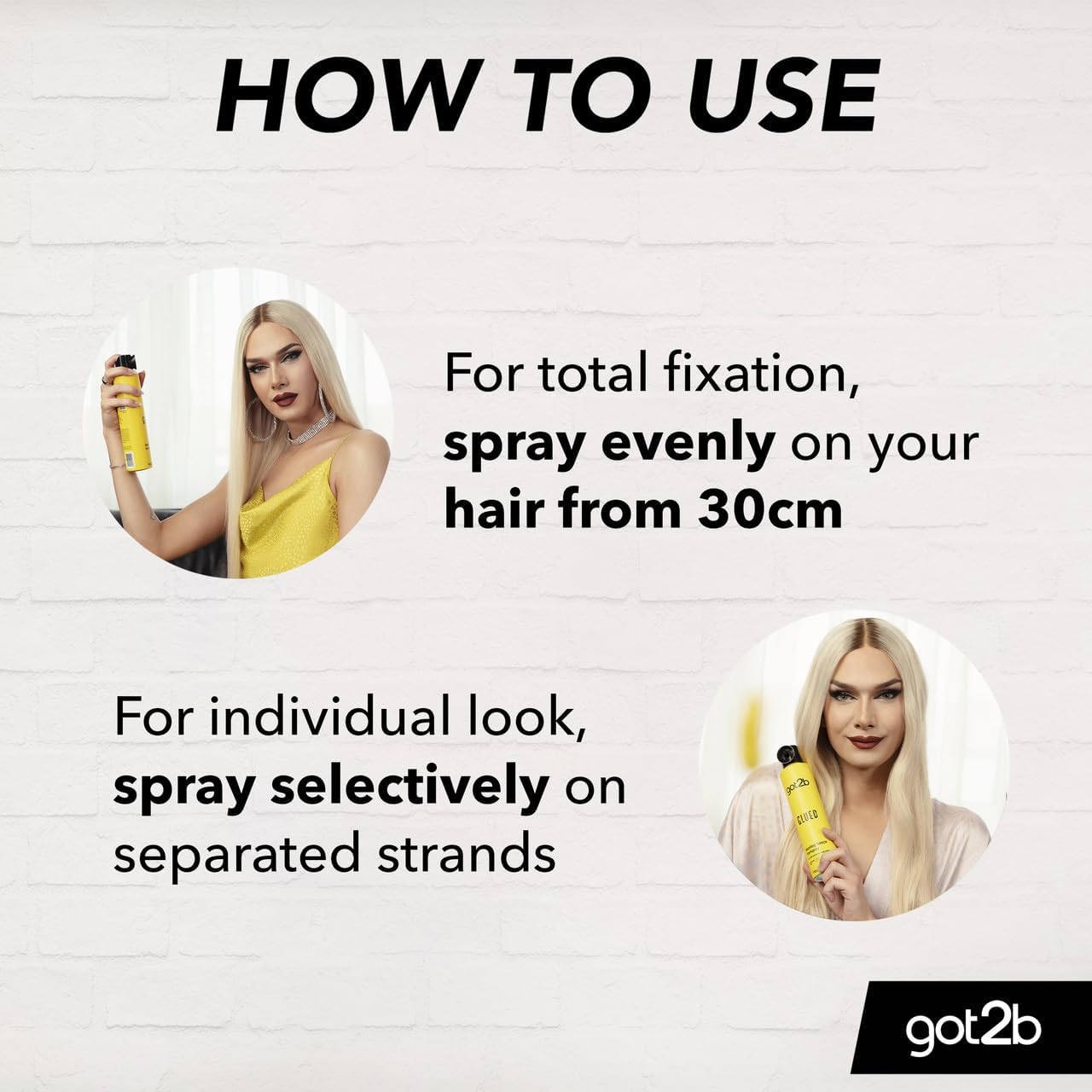 got2b Glued how to use infographic showing 30 centimetre spray distance from hair