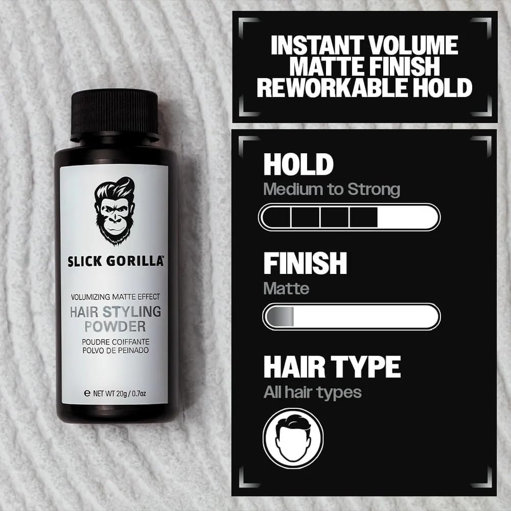 Slick Gorilla 20g styling powder packaging and shaker top