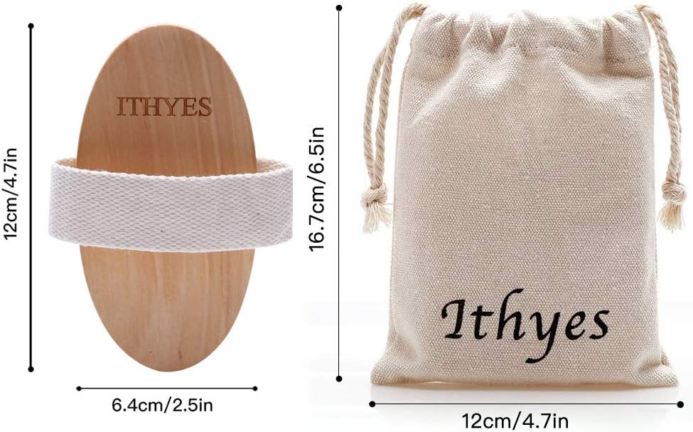 Listing diagram giving the brush as 12cm by 6.4cm and the canvas storage bag as 16.7cm by 12cm