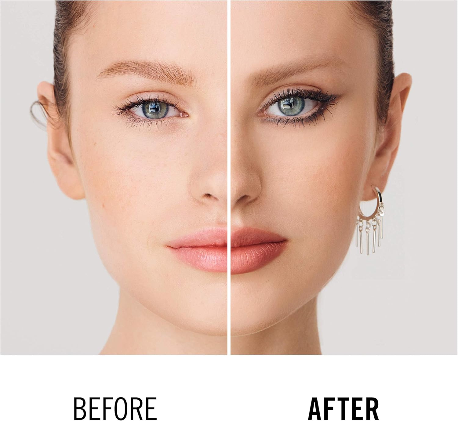 Before and after comparison of a model wearing Rimmel Scandaleyes Exaggerate Eye Definer