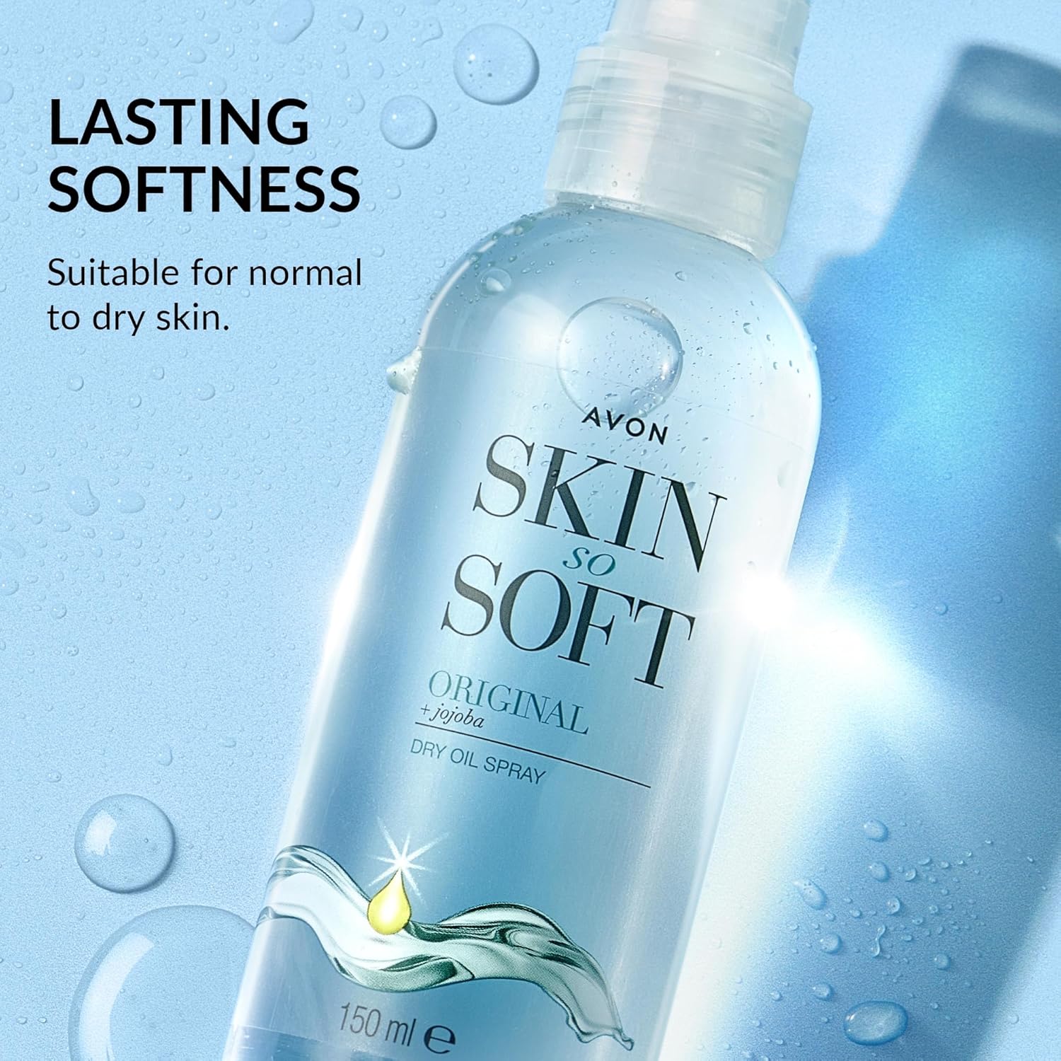 Avon dry oil spray shown in a real bathroom setting