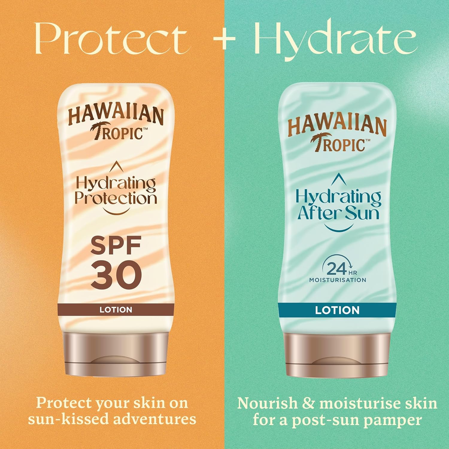 Hawaiian Tropic sun lotion in a holiday context, ready for the beach
