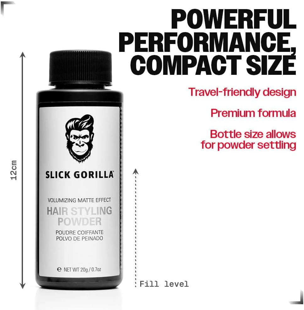Slick Gorilla texture powder applied to show volume and grip on hair