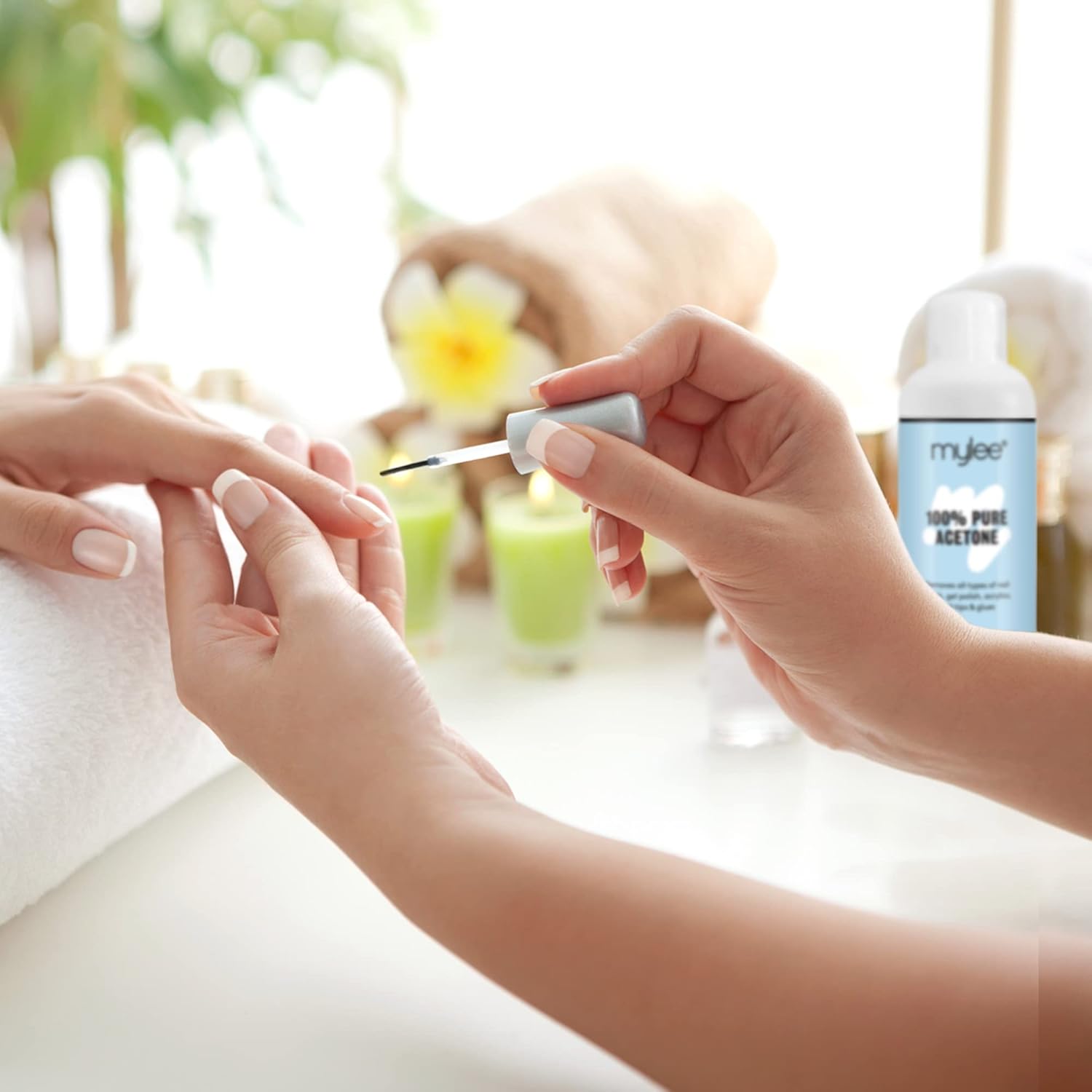 Mylee pure acetone shown in context with at-home gel manicure kit