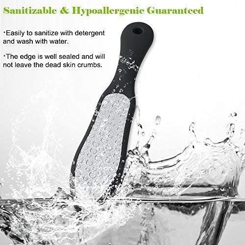 BEZOX foot file being splashed into water under the claim Sanitizable and Hypoallergenic Guaranteed