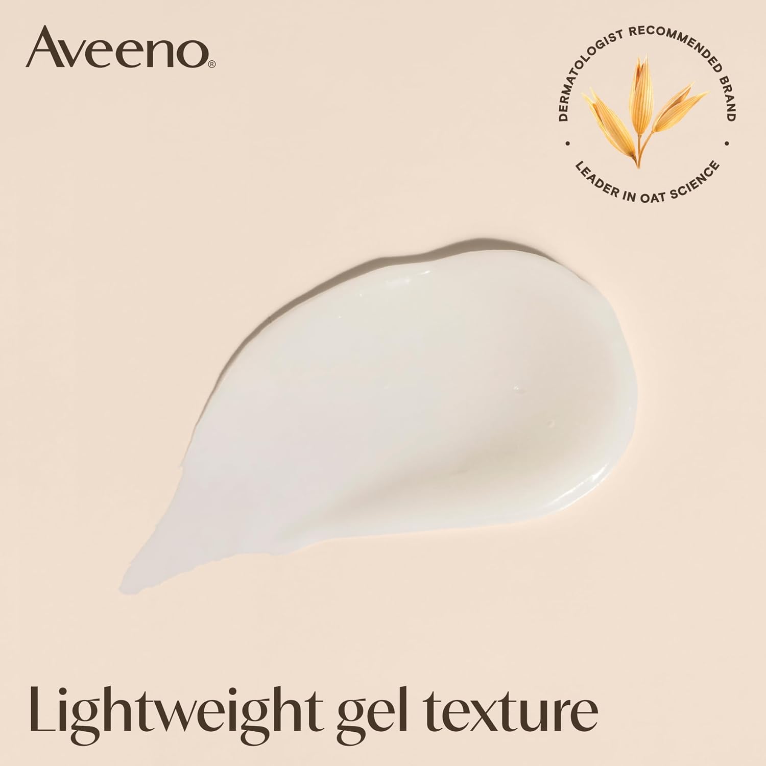 Close-up of the creamy white Aveeno gel texture swatched on skin