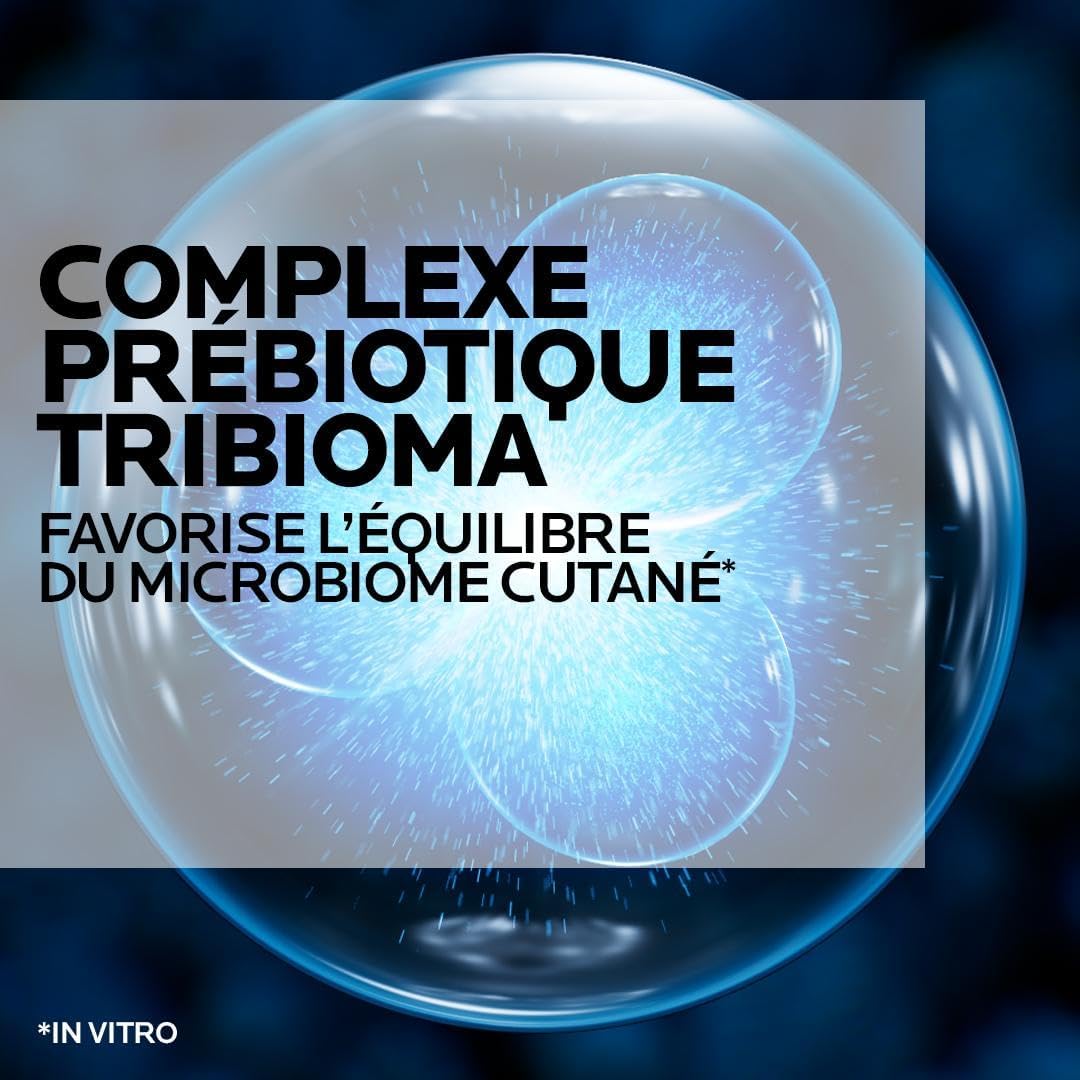 Infographic showing Tribioma prebiotic complex for skin microbiome balance in La Roche-Posay Cicaplast Baume B5