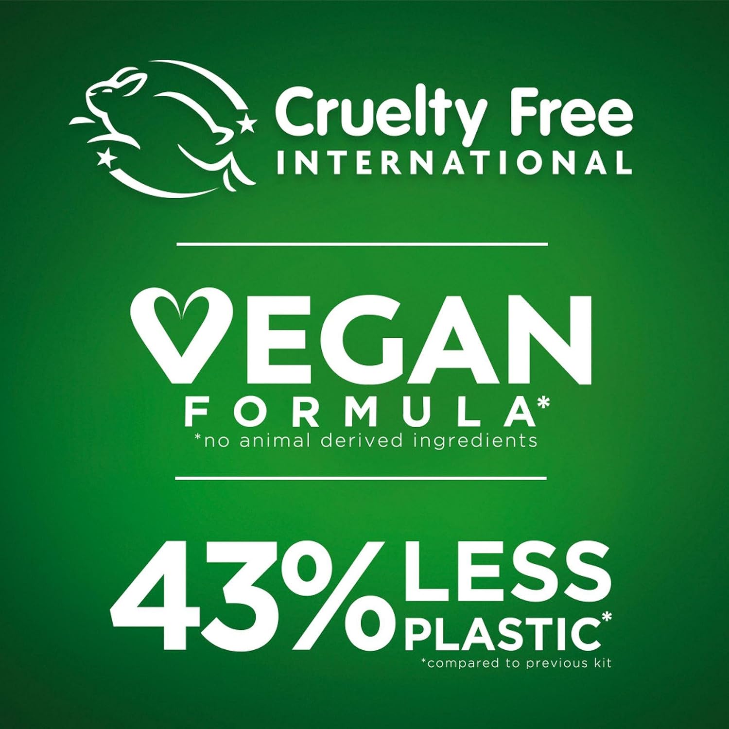 Garnier Olia cruelty free, vegan formula and reduced plastic packaging certification badges