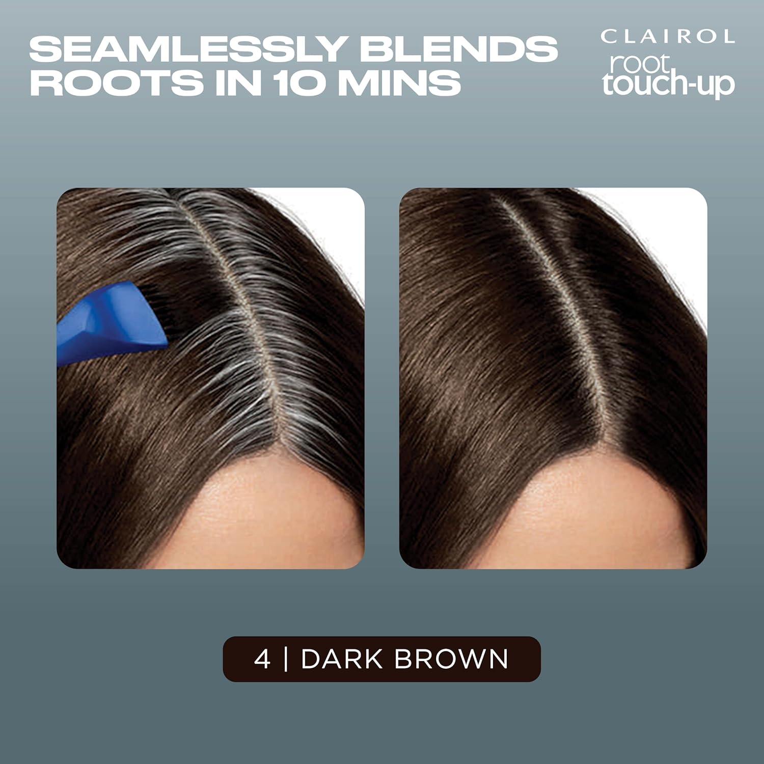 Clairol Root Touch-Up feature panel showing 10 minute application claim and precision brush