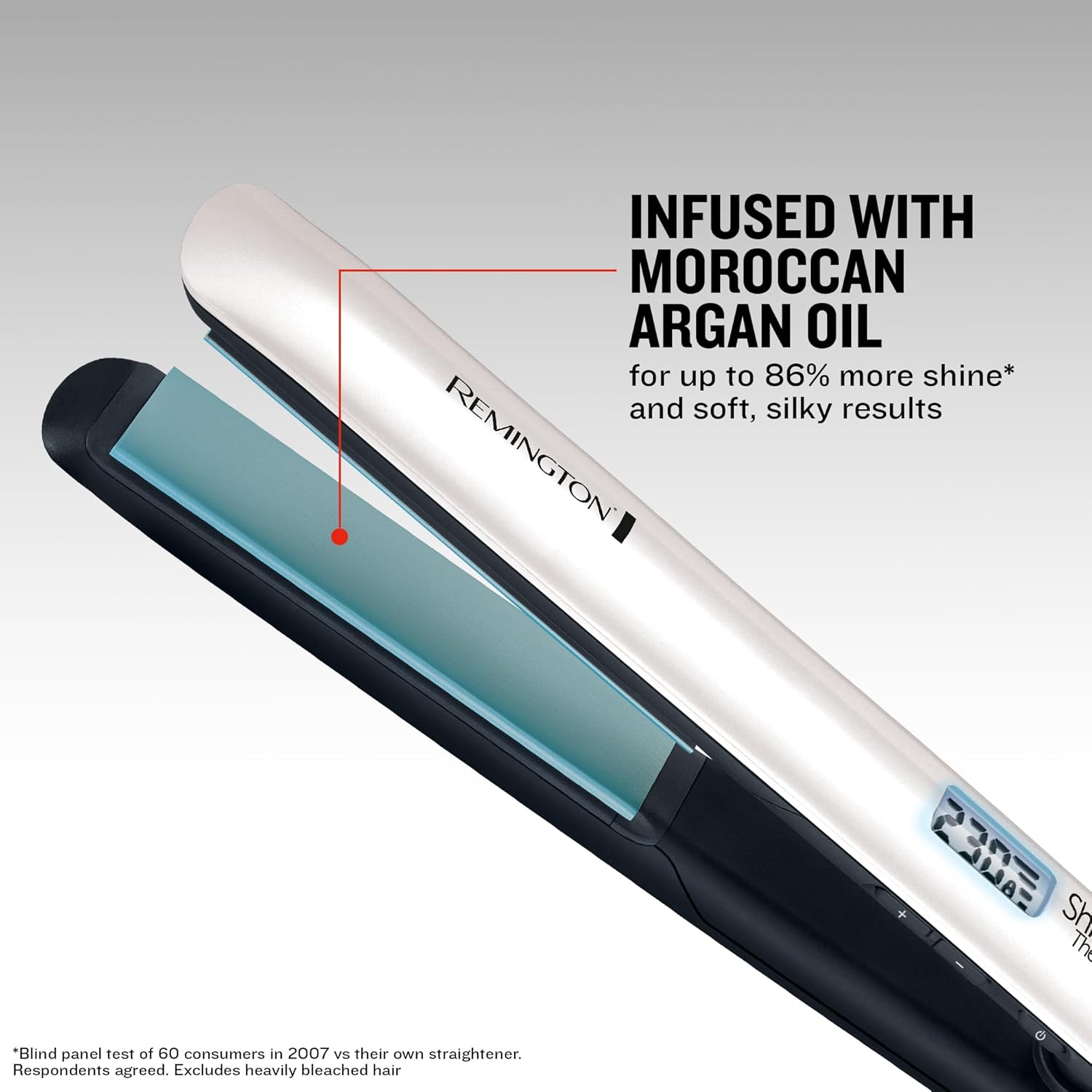 Remington Shine Therapy straightener feature detail showing ceramic plate coating